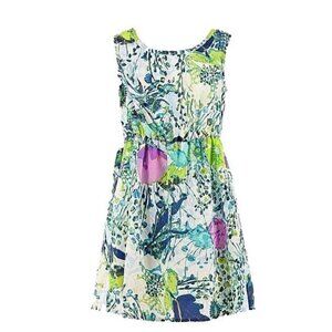 Mia Chica XXS/4 Blue Green Cream Multi Polyester Open Back Girls Dress